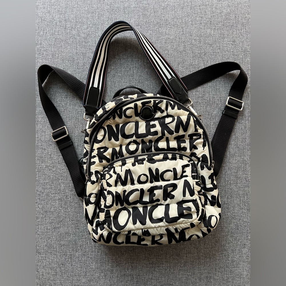Moncler Kilia Black/White Nylon Backpack Medium with 2 main compartments